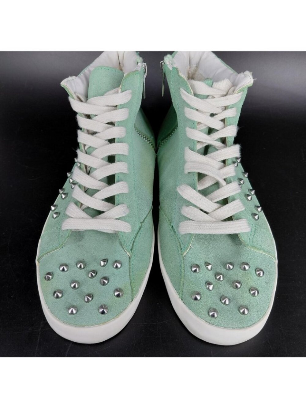 High Top Shoes Women Size 8 Green Suede Studded Zip Sneakers Punk Gothic Cosplay - Picture 3 of 10